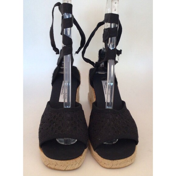 APOSTROPHE Espadrille Ankle Tie Peep Toe Wedges, Black (Size 9.5 M) - Picture 10 of 11